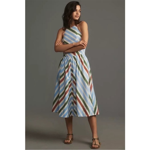 Maeve Dresses & Skirts - Anthropologie Maeve Halter Midi Sundress Blue White Red Green Sz M NEW